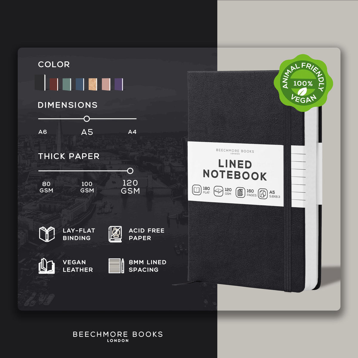 A5 Ruled Notebook - Charcoal Black
