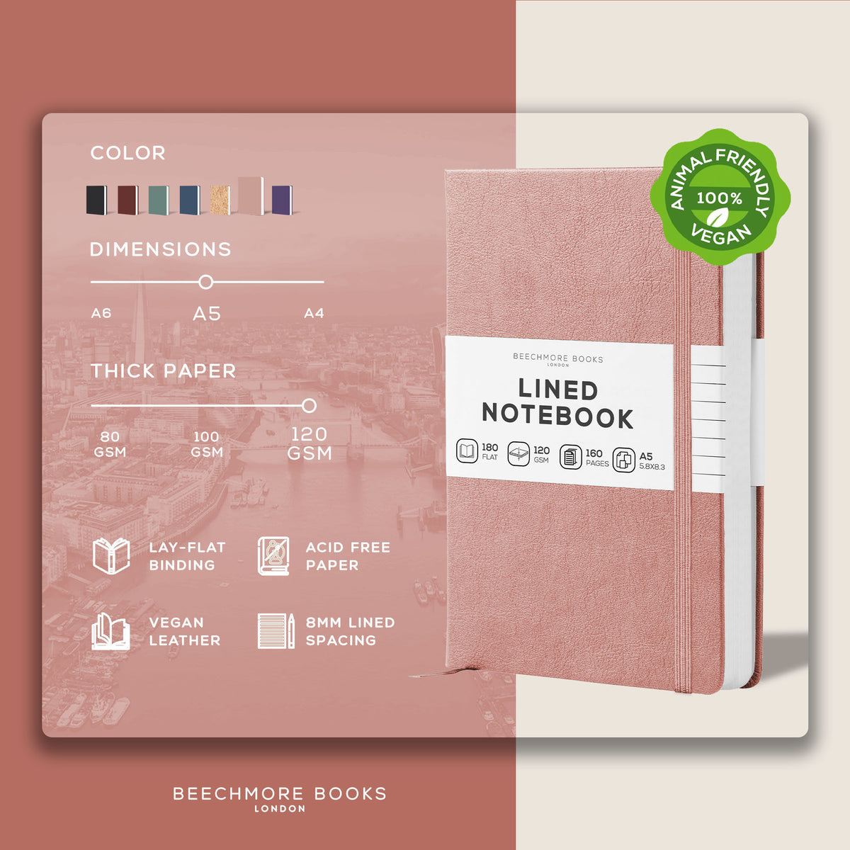 A5 Ruled Notebook - Rose Wood