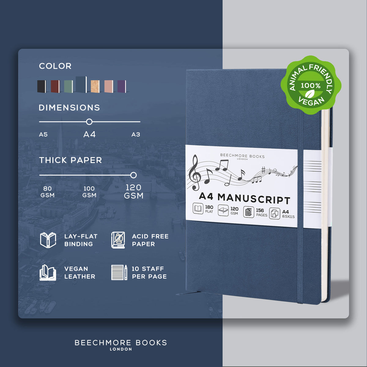 A4 Manuscript Notebook - Symphony Blue