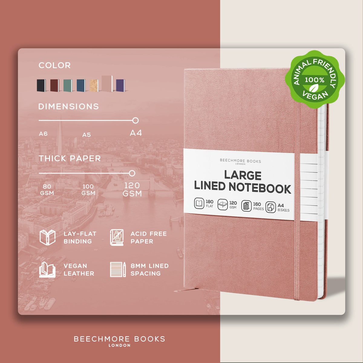 A4 Ruled Notebook - Rose Wood