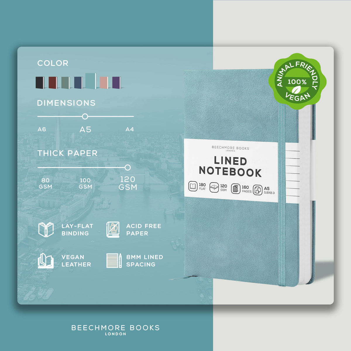 A5 Ruled Notebook - Arctic Teal