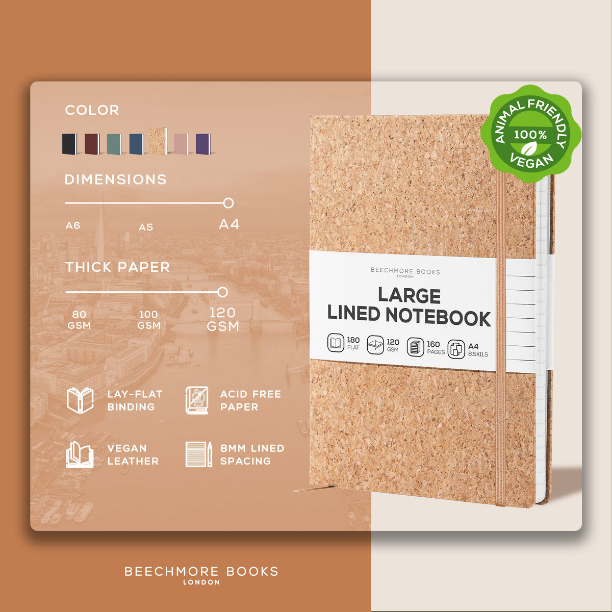 A4 Ruled Notebook - Beige Cork