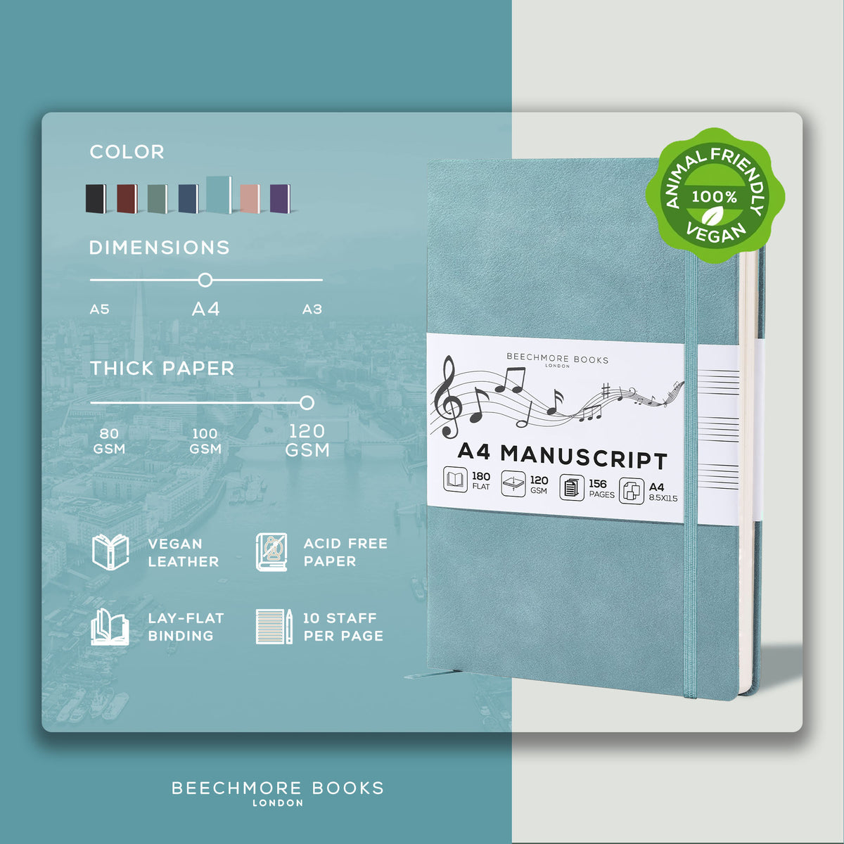 A4 Manuscript Notebook - Arctic Teal