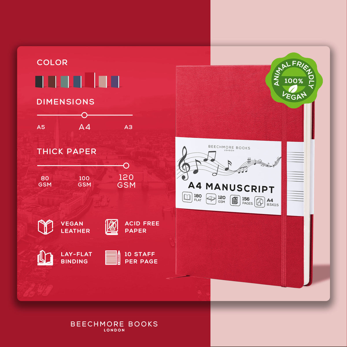 A4 Manuscript Notebook - Scarlet Red
