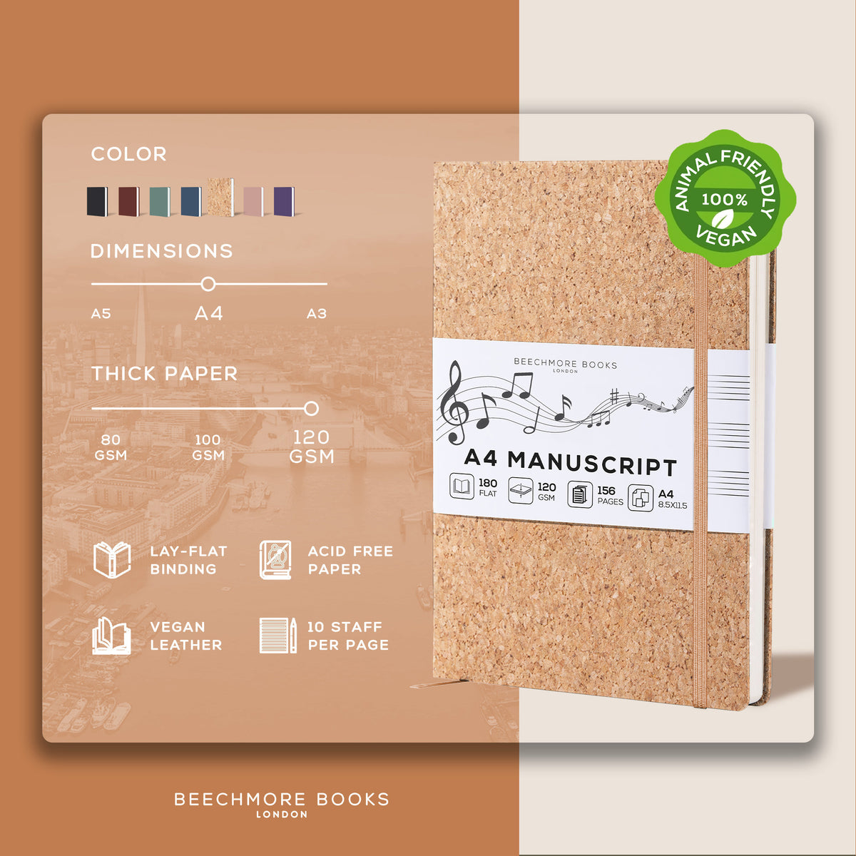 A4 Manuscript Notebook - Beige Cork