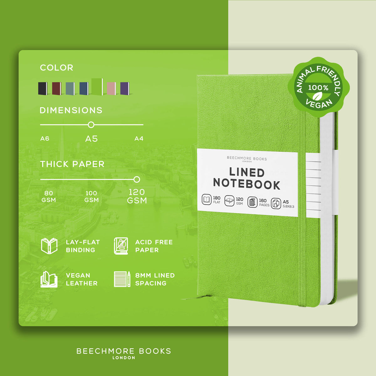 A5 Ruled Notebook - Bright Lime