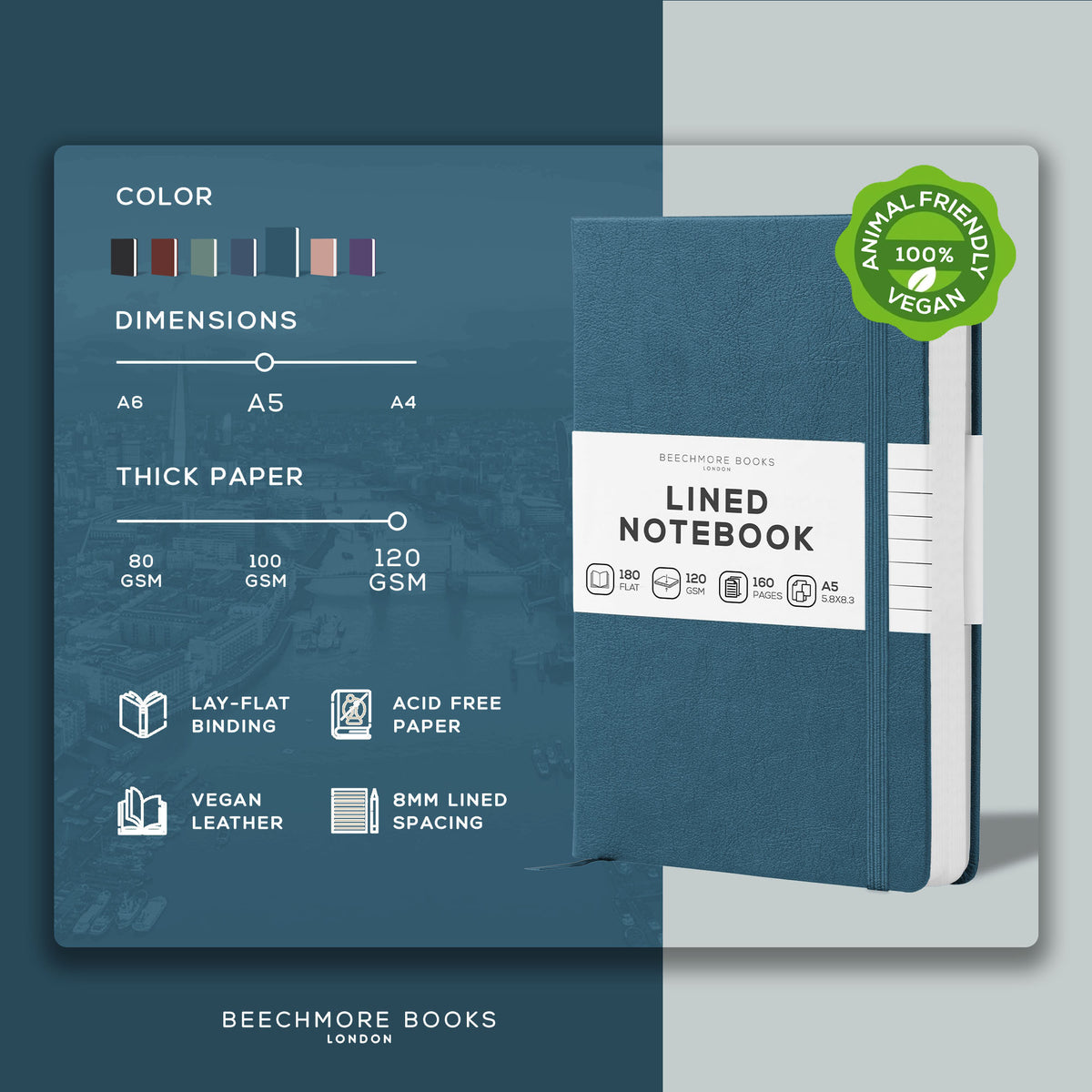 A5 Ruled Notebook - Ocean Blue