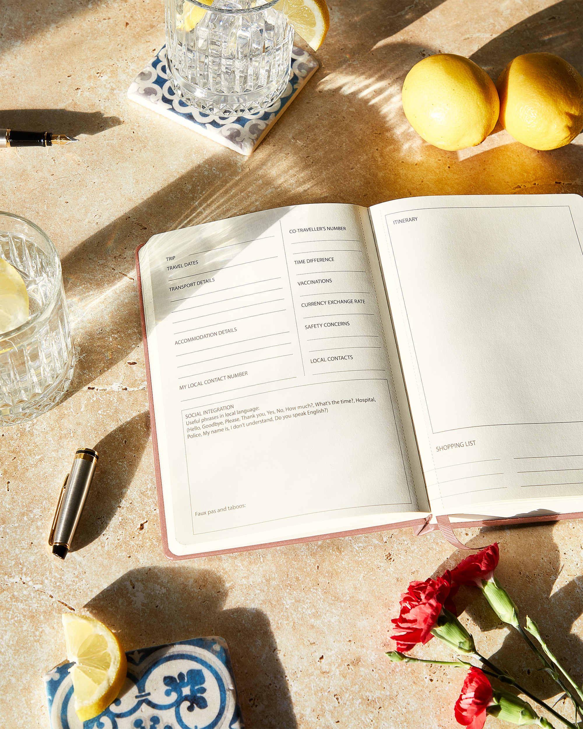 Elegant Rose Wood A5 size travel planner by Beechmore, making every destination feel like home.