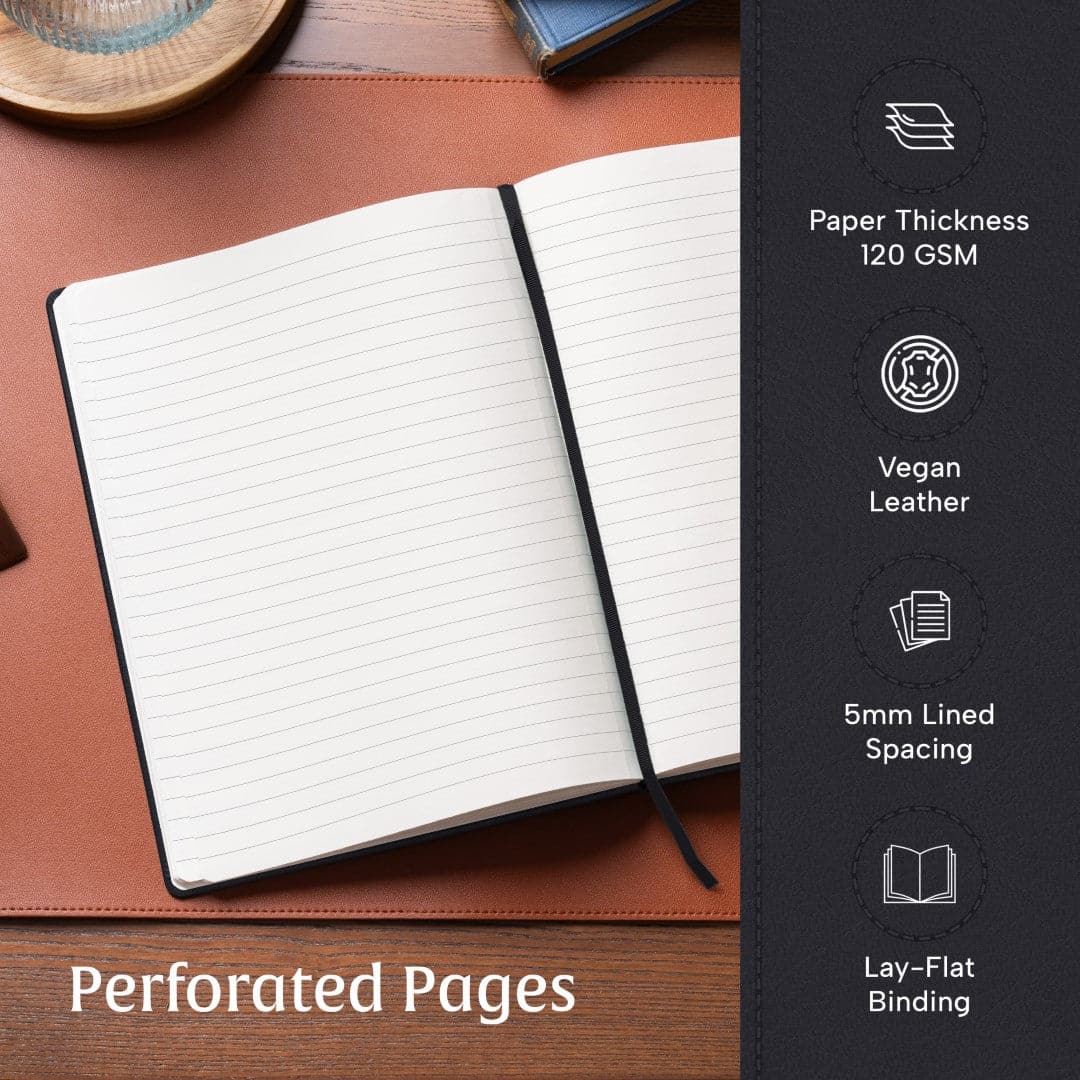 The A4 Ruled Notebook in Charcoal Black from Beechmore offers a classic, understated elegance, with lines that ensure your ideas remain structured.