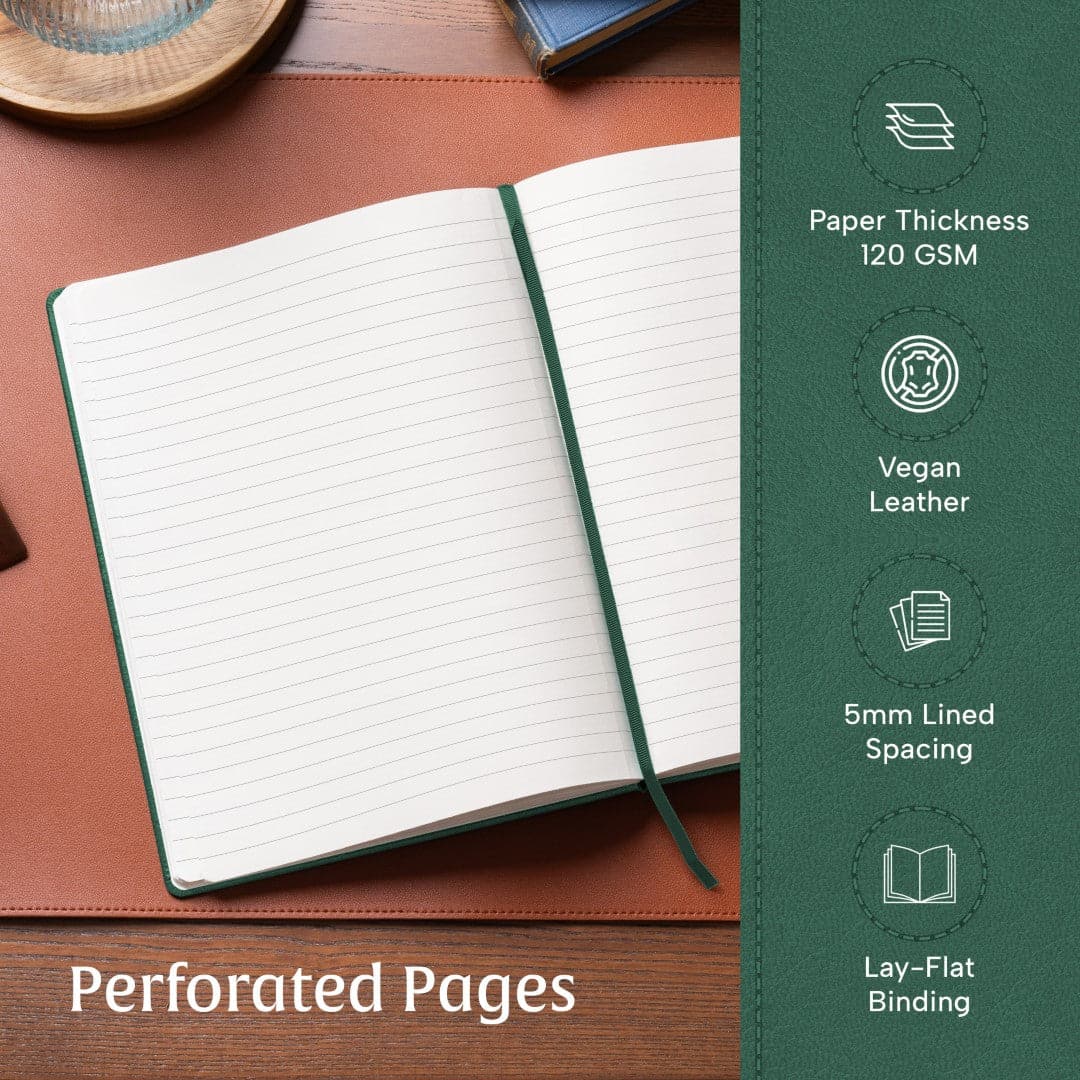 The A4 Ruled Notebook in Dartmouth Green from Beechmore is a tribute to scholarly excellence, offering a serene space for notes and ideas.