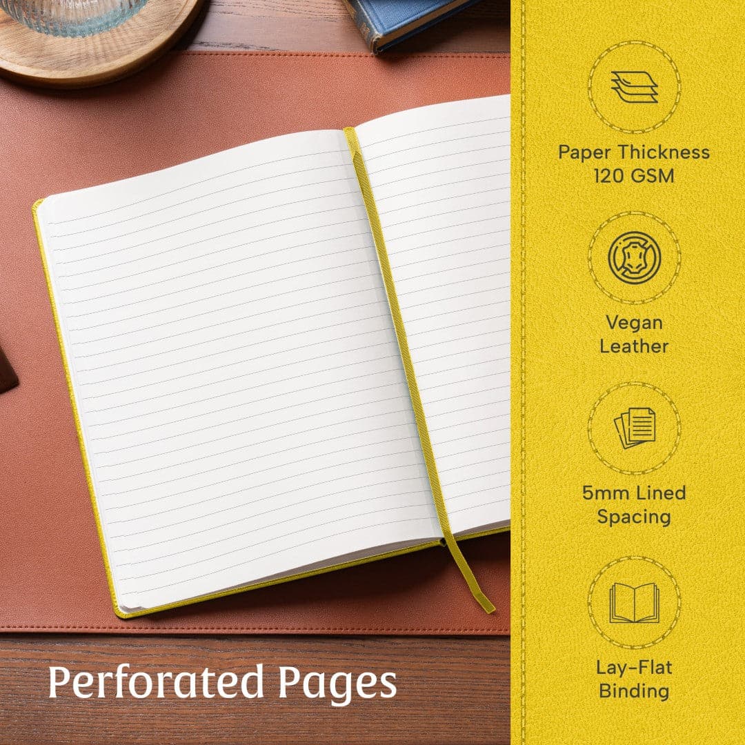 Vibrant Sunshine Yellow A4 journal, perfect for sunny ideas and optimistic writing.
