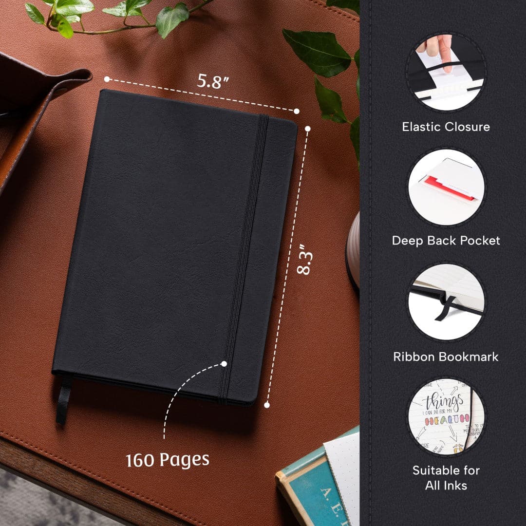 Charcoal Black A5 diary, combining minimalist design with premium ruled pages.