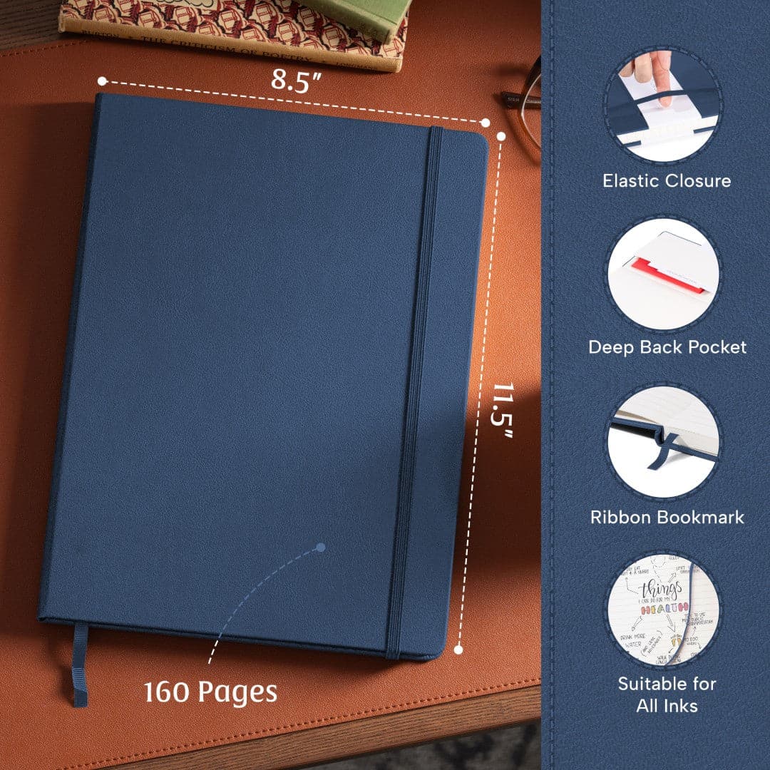 Elegant Symphony Blue A4 journal, perfect for daily reflections and serene note-taking.