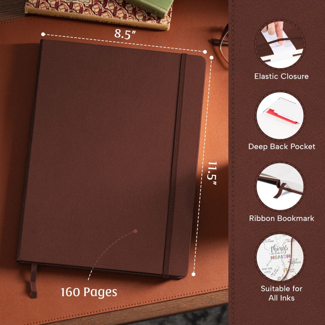 Beechmore's Chestnut Brown A4 Ruled Notebook is a blend of rustic charm and writing discipline, offering a canvas for your thoughts and plans.
