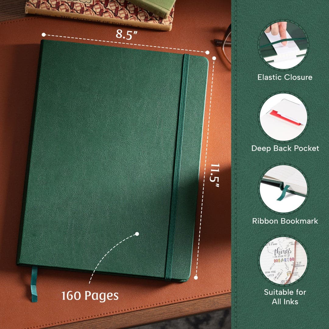 Beechmore's Dartmouth Green A4 Ruled Notebook brings a touch of collegiate elegance to your writing, with lines that promote neat, focused notes.