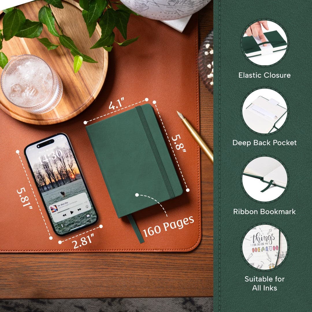 Compact A6 notebook in Dartmouth Green, perfect for capturing the essence of the outdoors