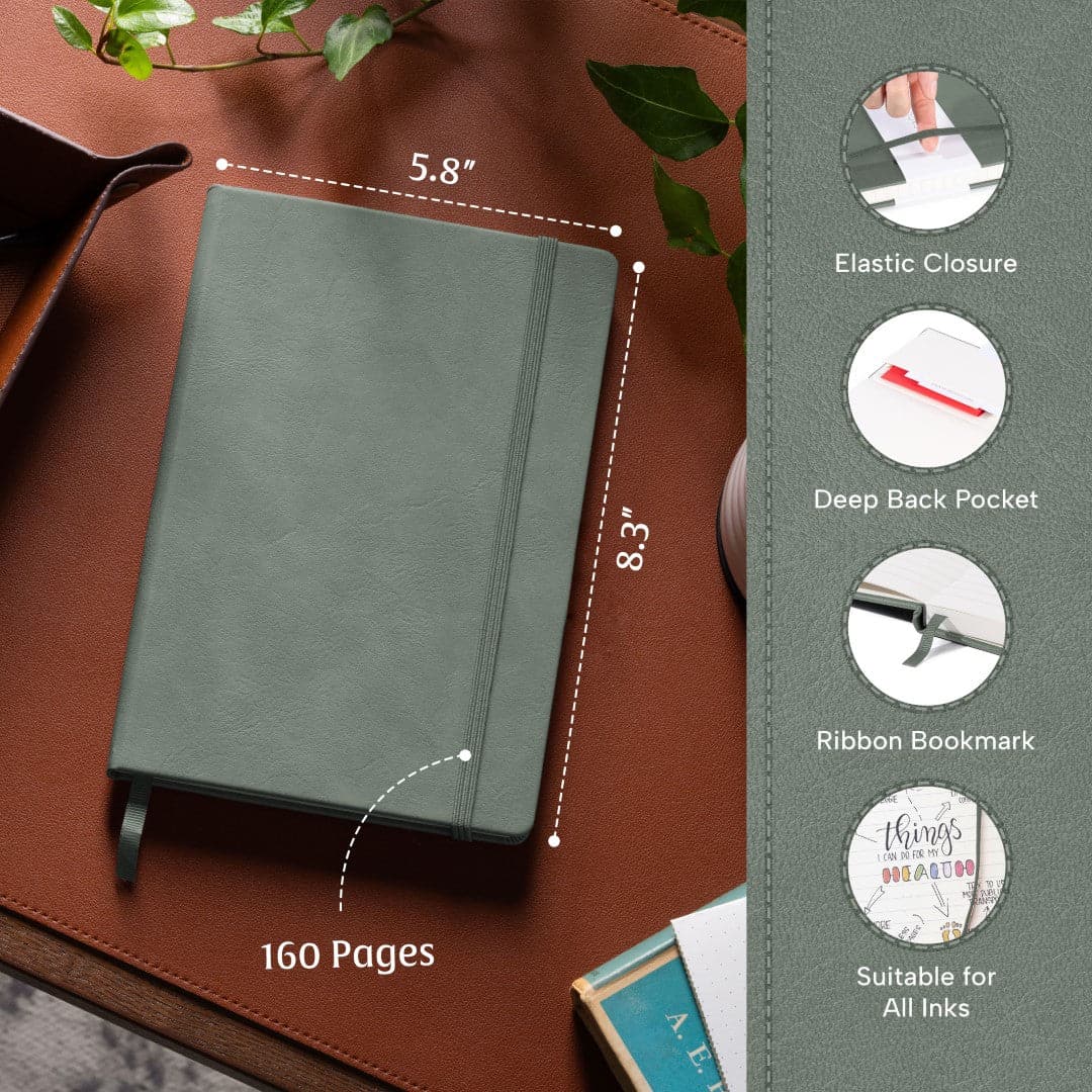 Olive Green A5 diary by Beechmore, for writing inspired by the tranquility of forests.