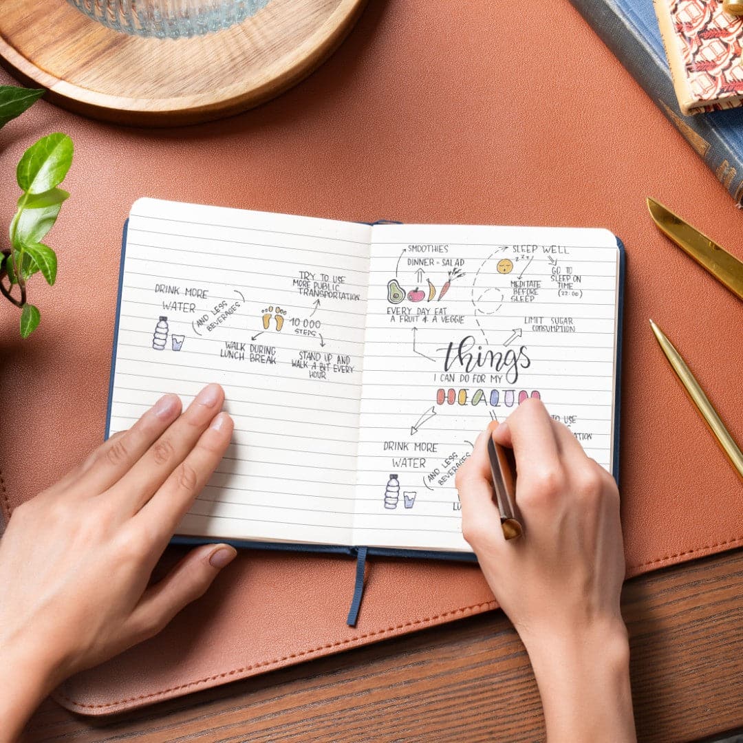 Elegant Symphony Blue A6 notebook from Beechmore, where simplicity meets deep blue serenity