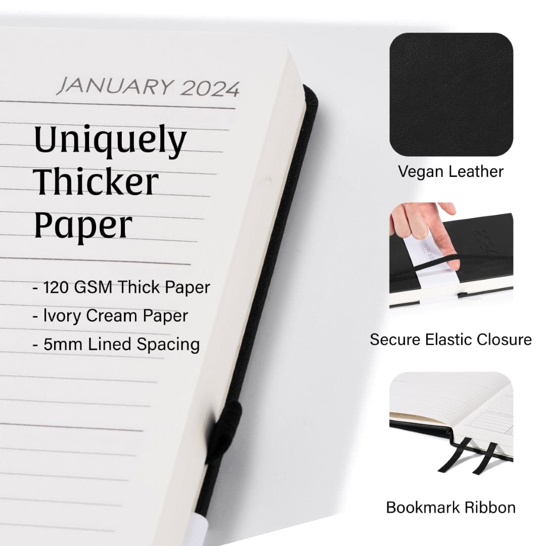 Elegant Charcoal Black A5 weekly planner, your go-to for stylish, efficient organization