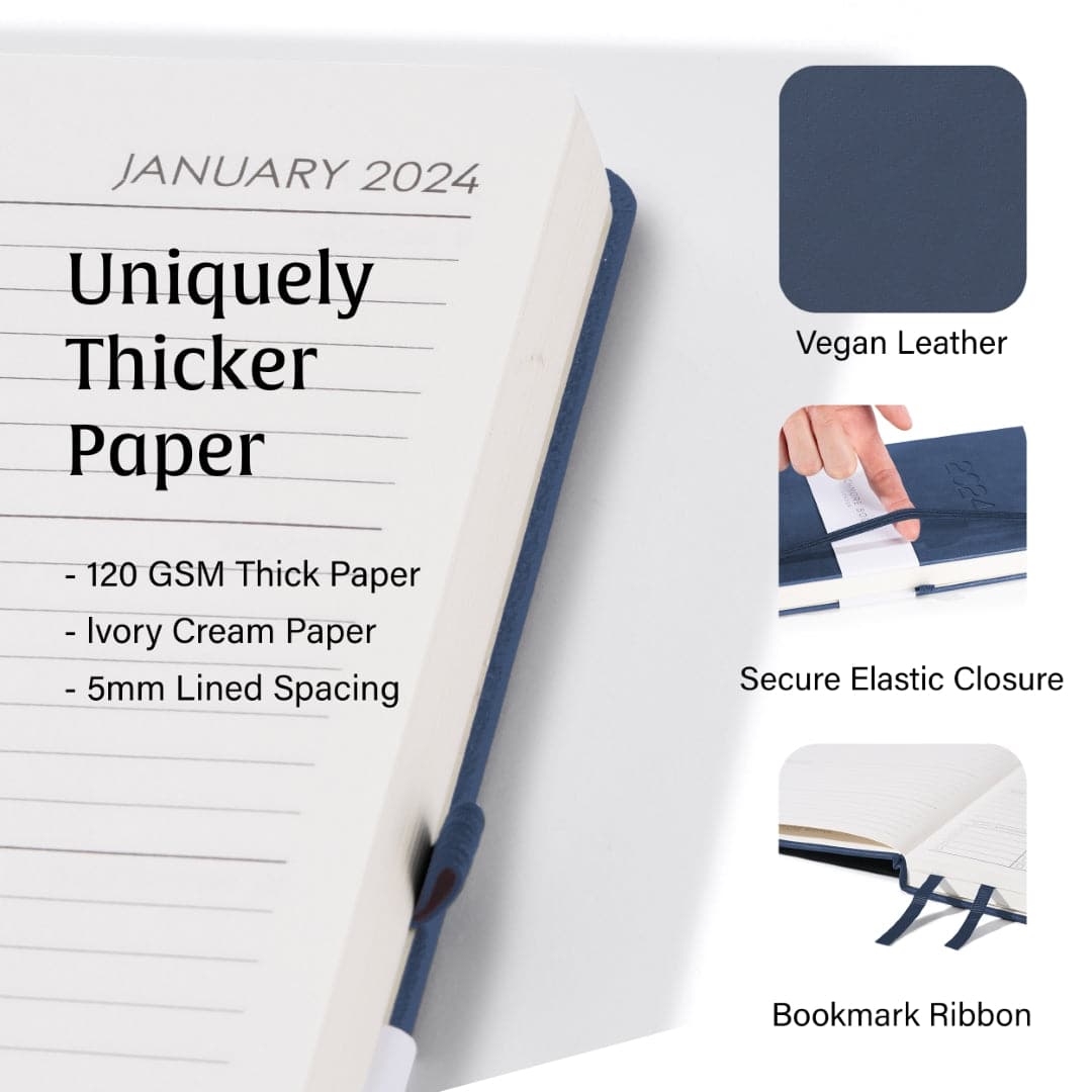 Elegant Symphony Blue A5 weekly planner, your guide to a tranquil, well-organized week