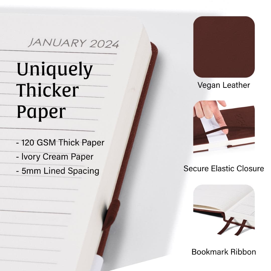 Premium Chestnut Brown A5 diary, your partner in planning a productive and organized week