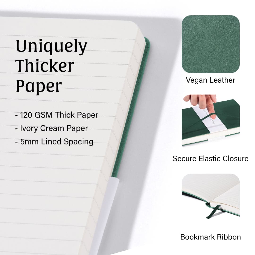 Dartmouth Green A5 Beechmore journal, where the serenity of green meets the clarity of ruled lines.