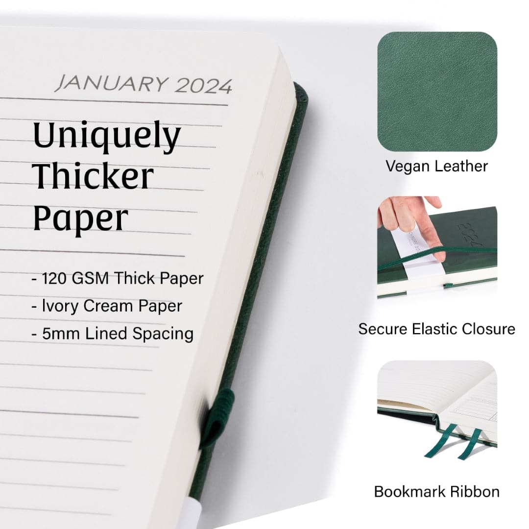 Dartmouth Green A5 diary, a compact solution for planning your week with an eco-conscious mindset