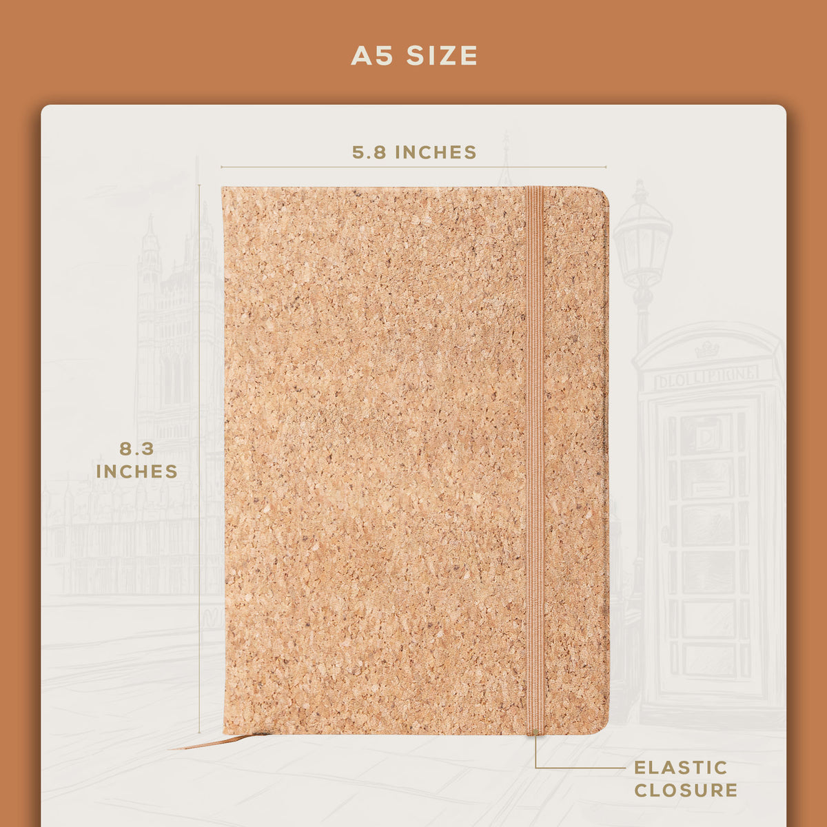 A5 Ruled Notebook - Beige Cork