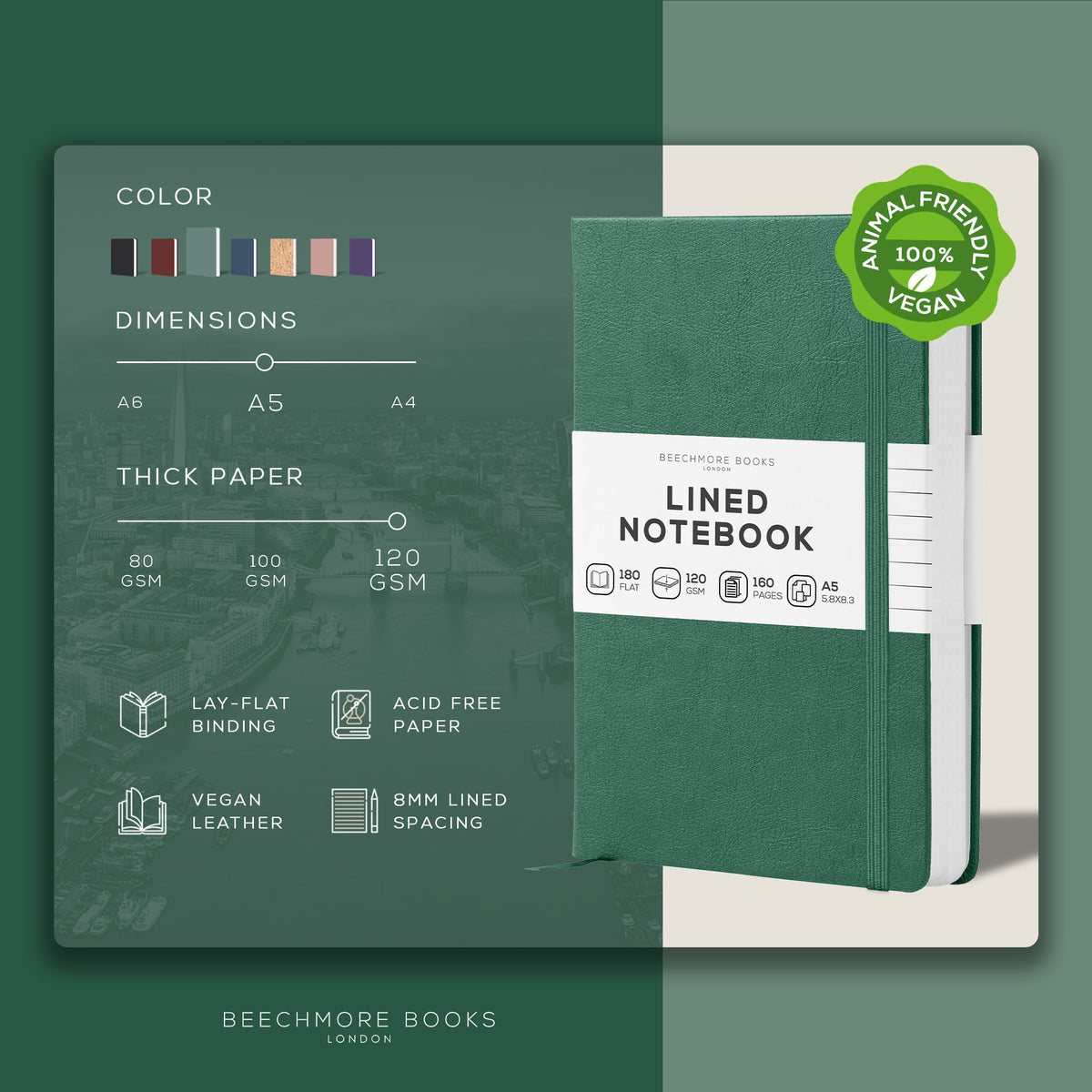 A5 Ruled Notebook - Dartmouth Green