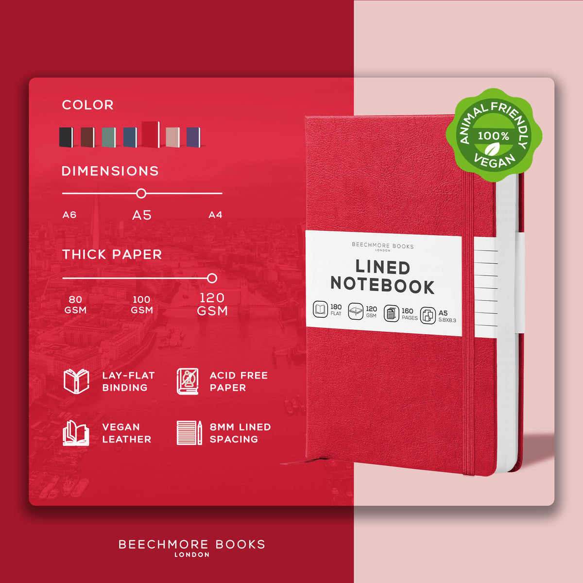 A5 Ruled Notebook - Scarlet Red