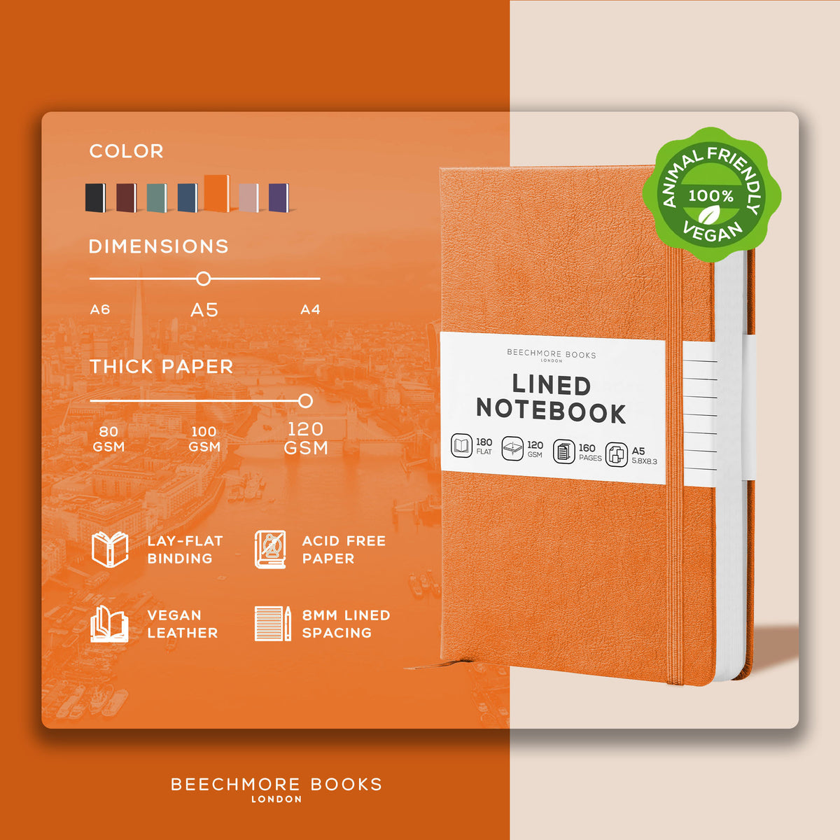 A5 Ruled Notebook - Monarch Orange
