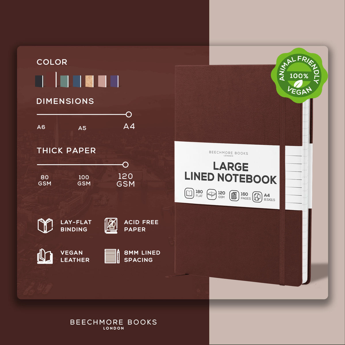 A4 Ruled Notebook - Chestnut Brown