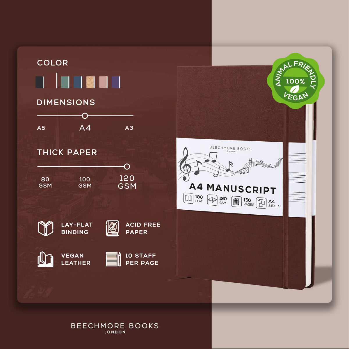 A4 Manuscript Notebook - Chestnut Brown