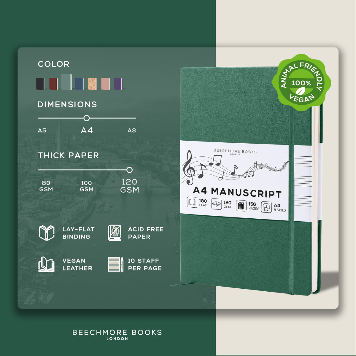 A4 Manuscript Notebook - Dartmouth Green