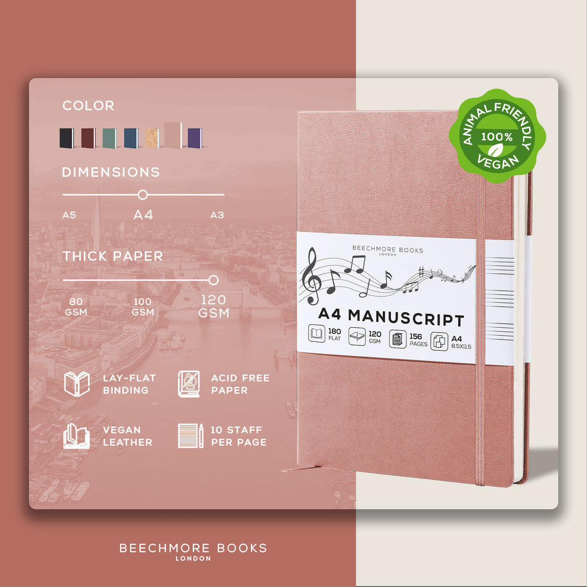 A4 Manuscript Notebook - Rose Wood