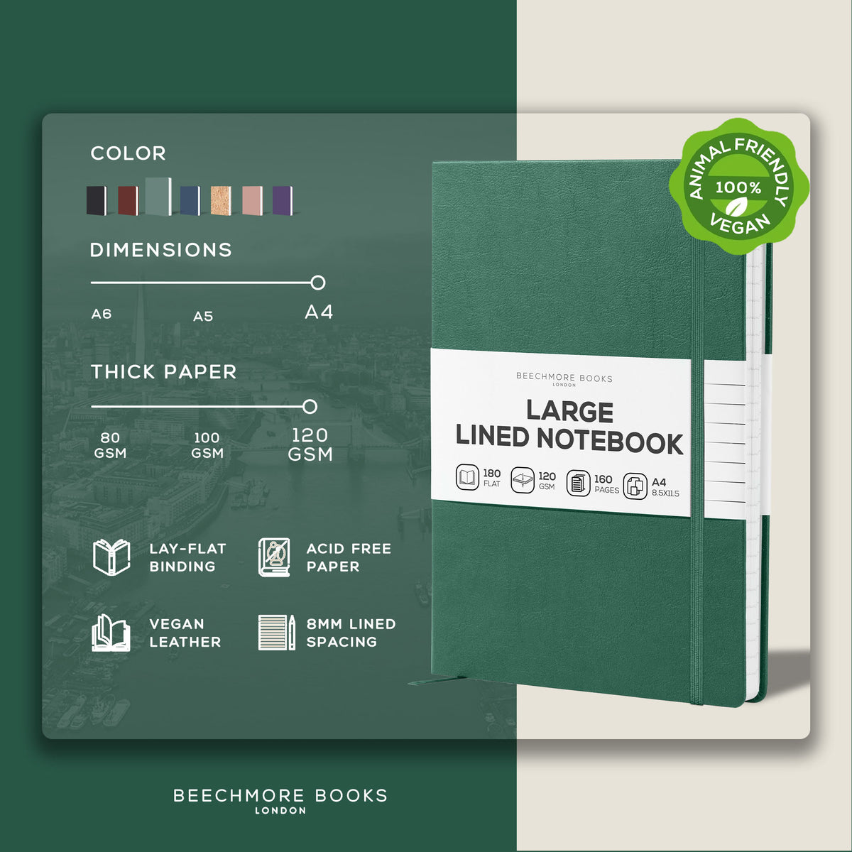 A4 Ruled Notebook - Dartmouth Green