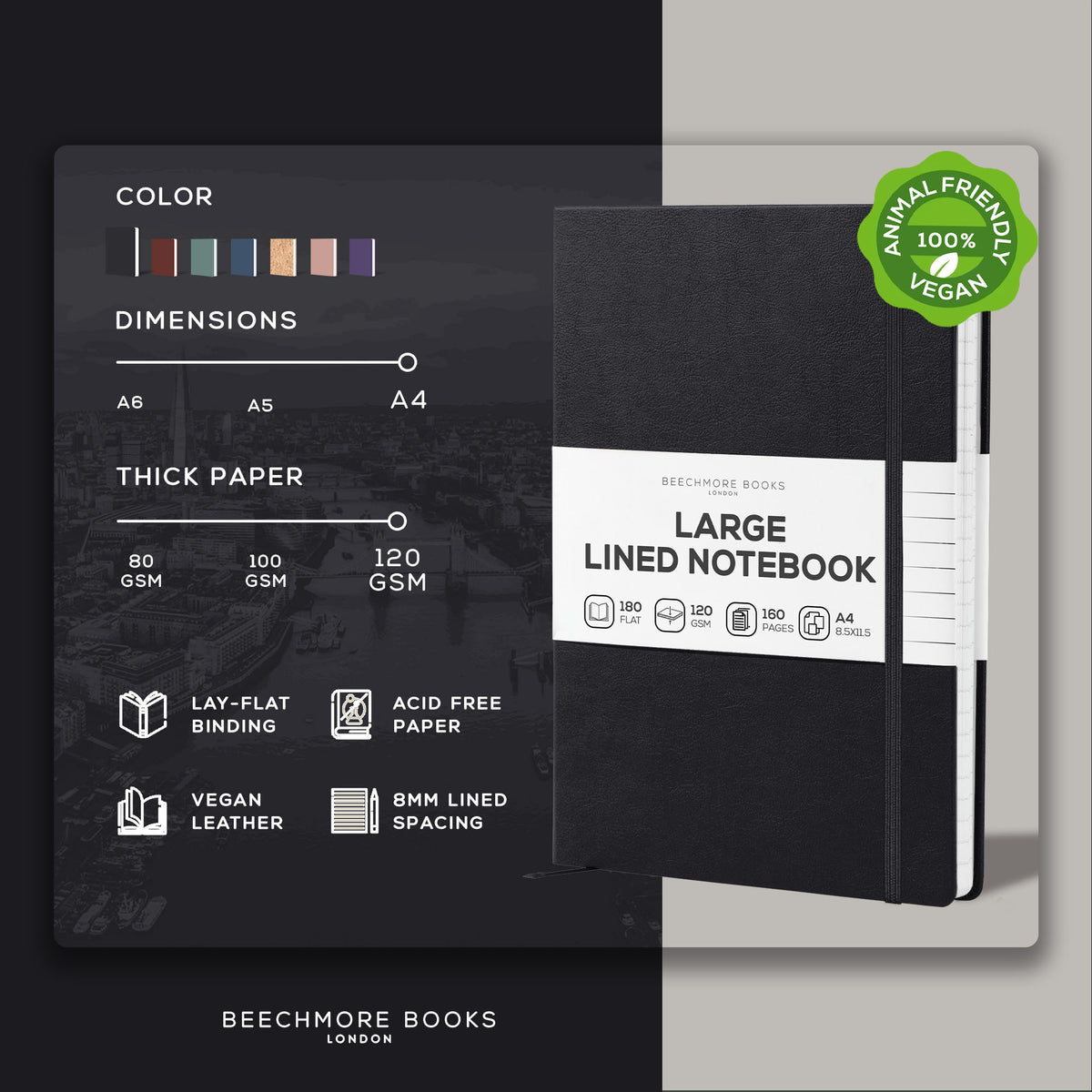 A4 Ruled Notebook - Charcoal Black