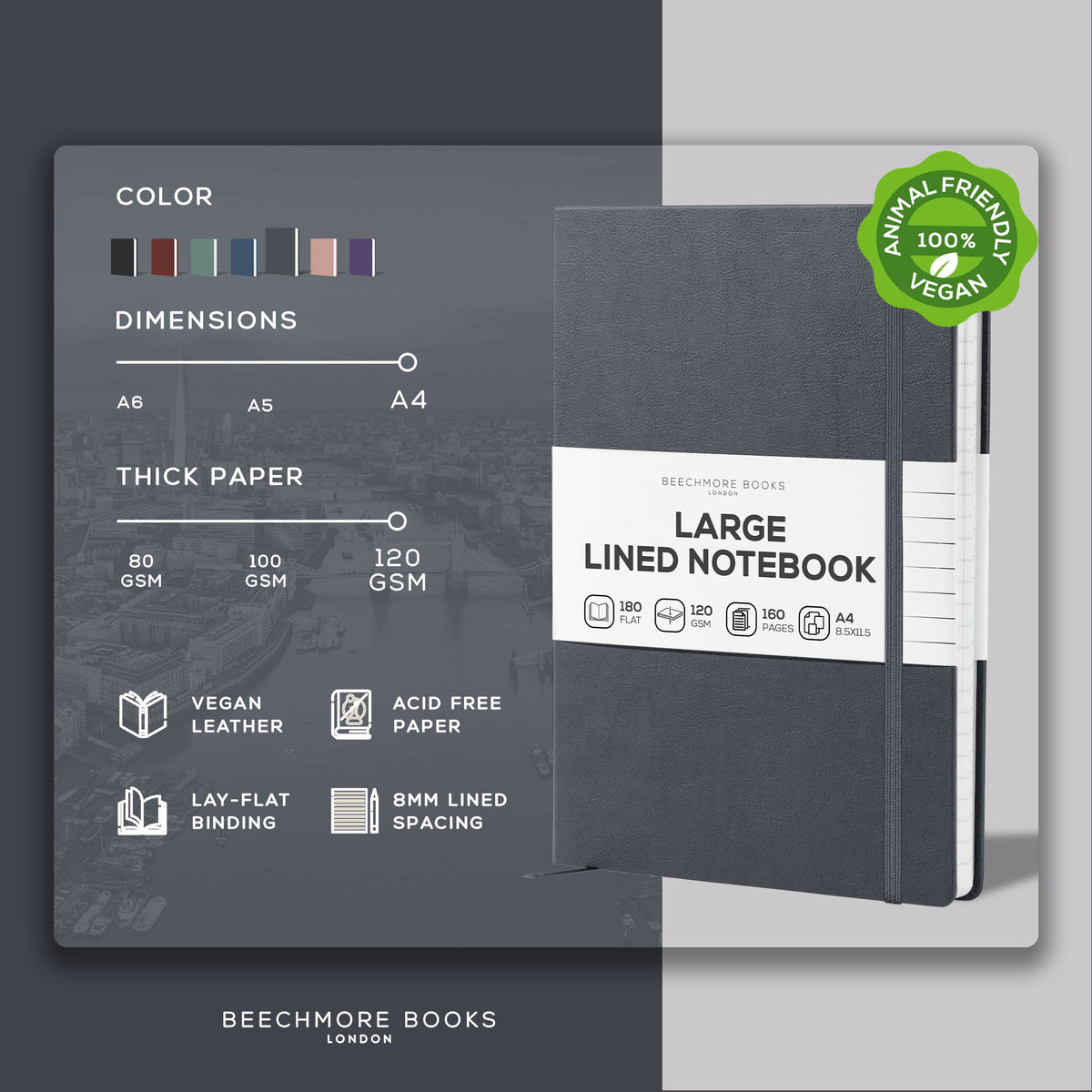 A4 Ruled Notebook - Graphite Grey