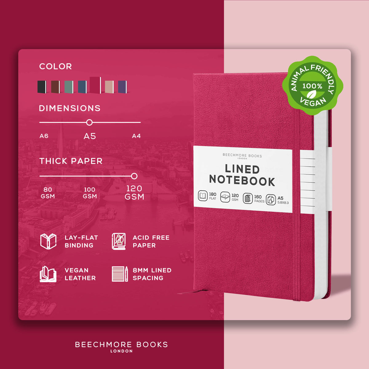 A5 Ruled Notebook - Vibrant Pink