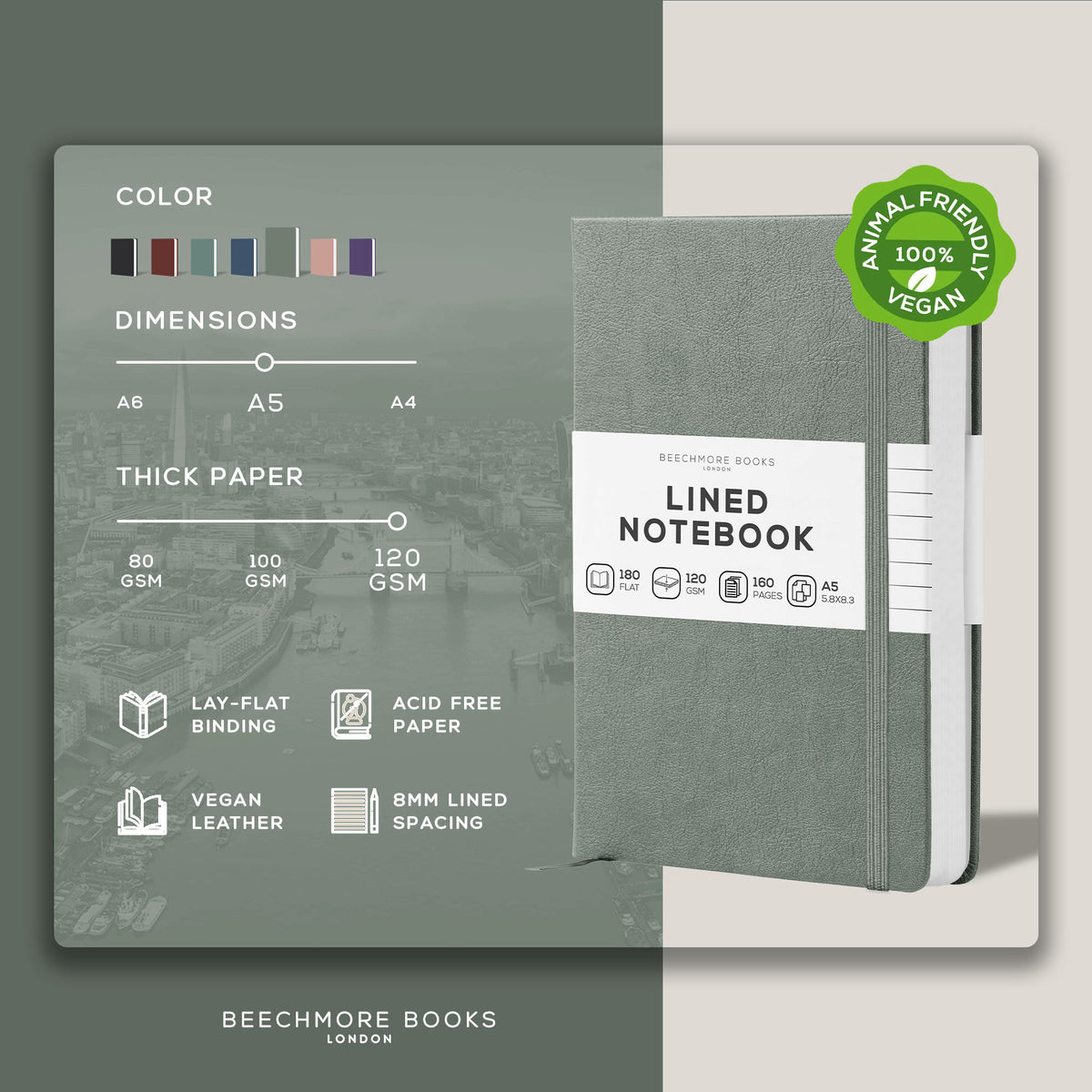 A5 Ruled Notebook - Olive Green