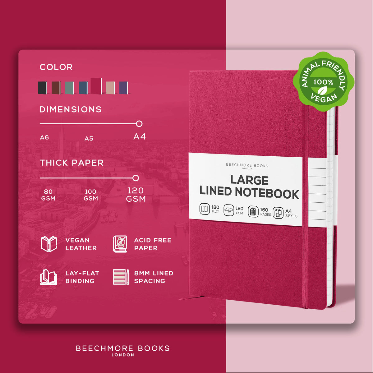 A4 Ruled Notebook - Vibrant Pink