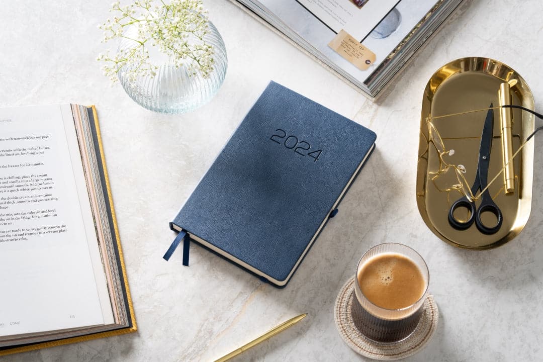 A5 Symphony Blue planner, perfect for serene scheduling and peaceful weekly reflections