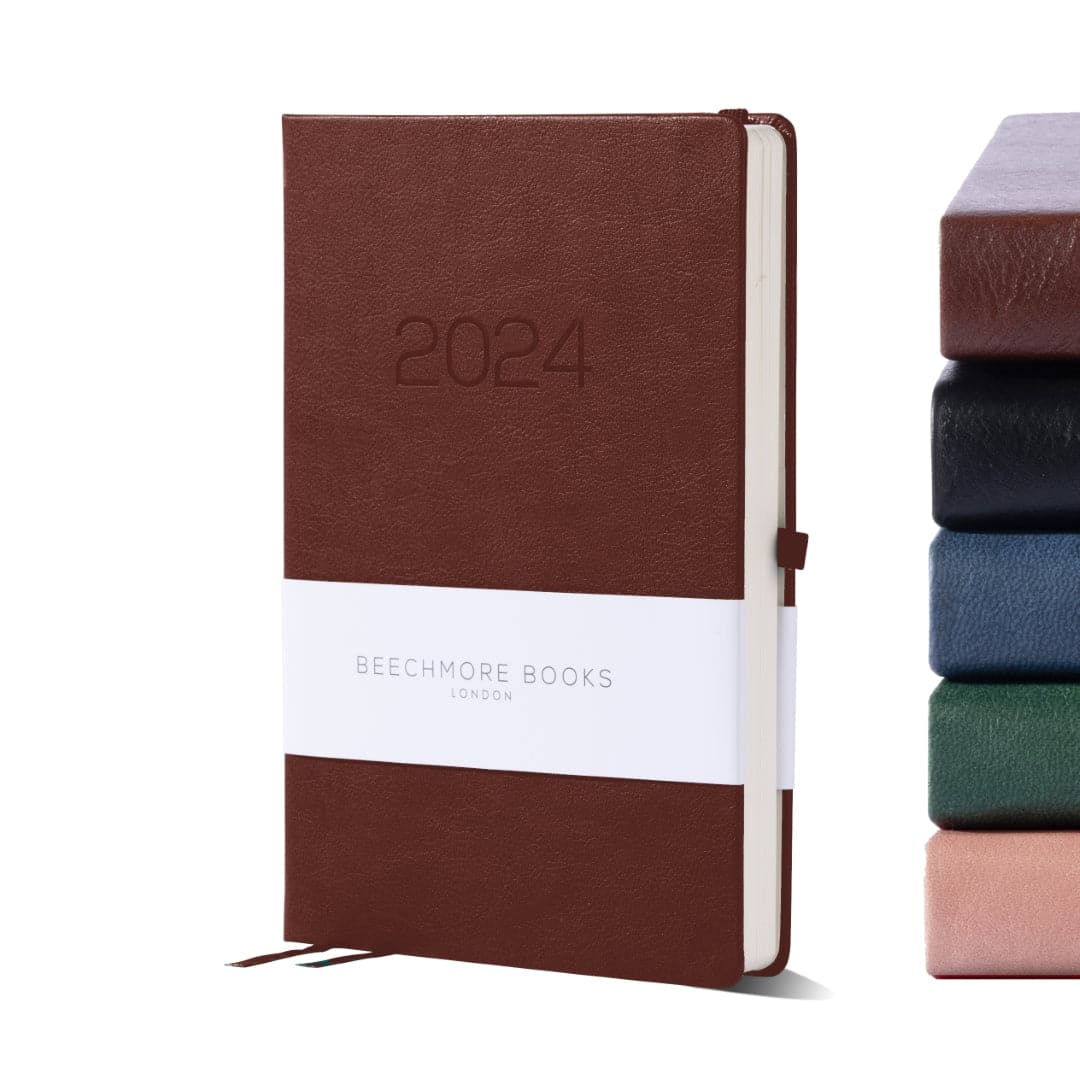 Warm Chestnut Brown A5 weekly planner from Beechmore for timeless elegance in planning