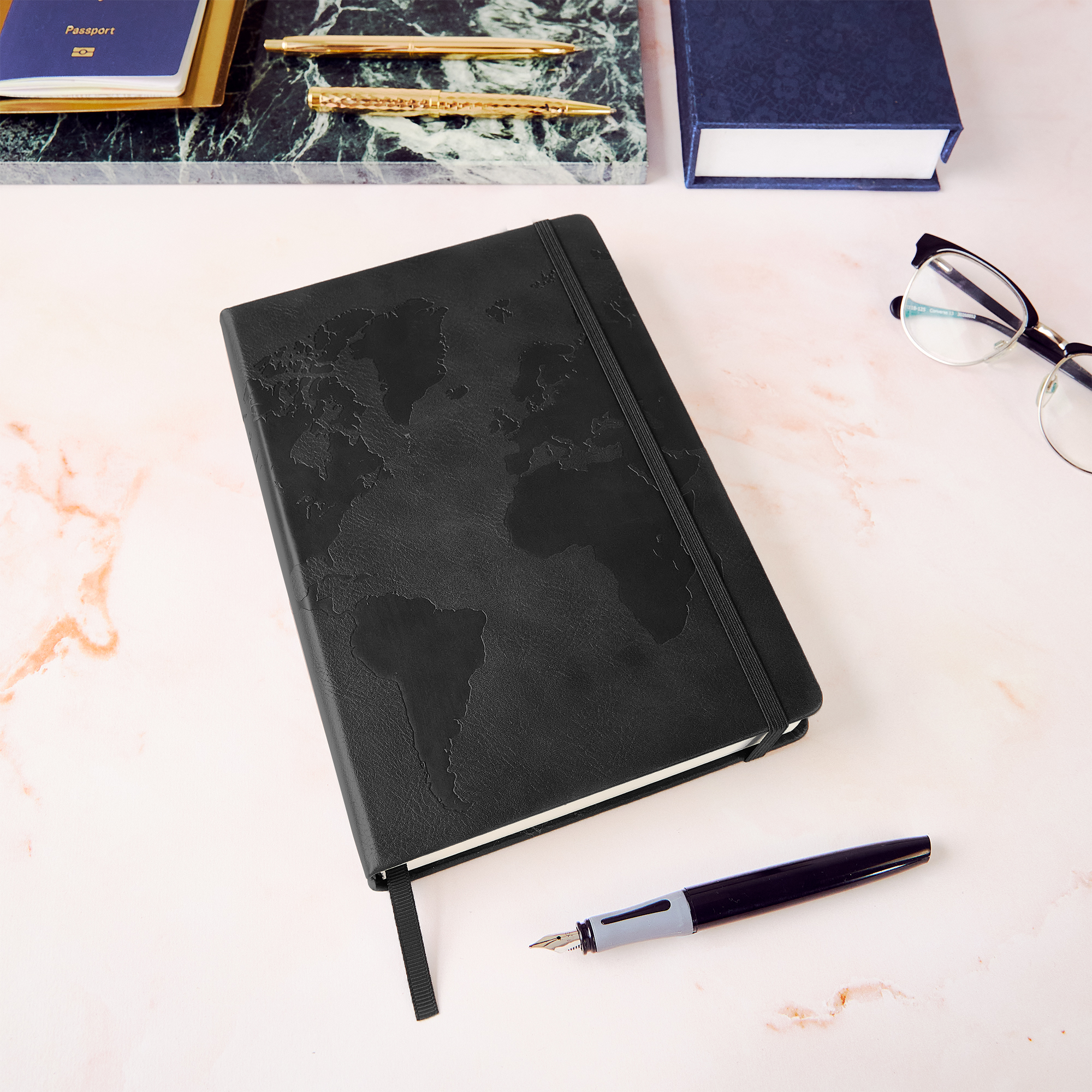 Contemporary Charcoal Black A5 travel journal, merging style with function for globetrotters.