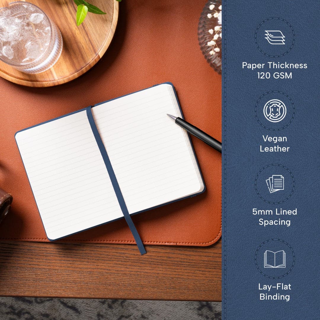 A6 Symphony Blue ruled notebook, your tranquil pocket partner for thoughts and reflections