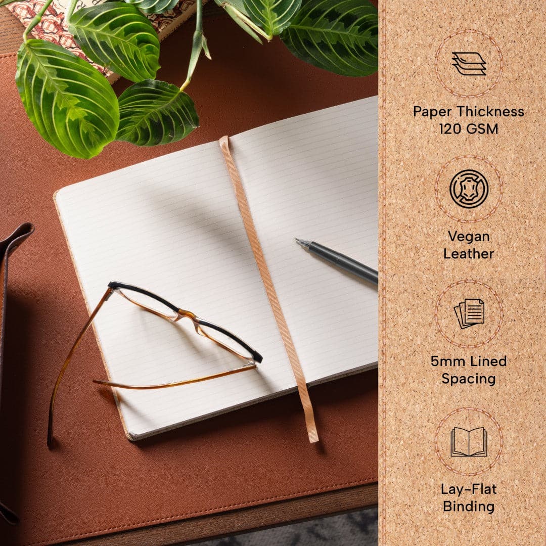 A5 Beige Cork notebook by Beechmore, blending sustainable design with lined pages for eco-conscious writers.