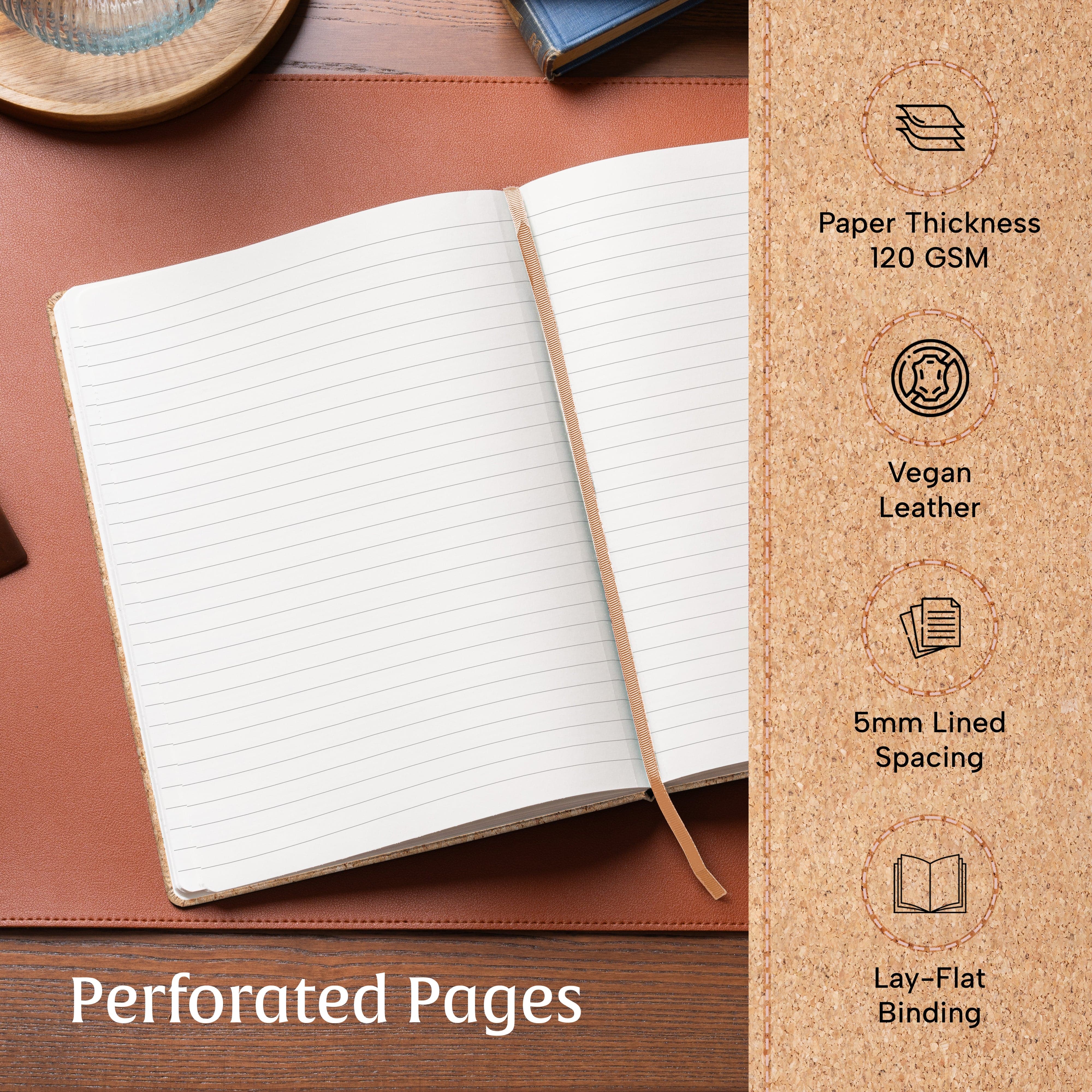 Beechmore's A4 Ruled Notebook in Beige Cork offers a unique tactile experience, with eco-friendly cover and methodically lined pages.