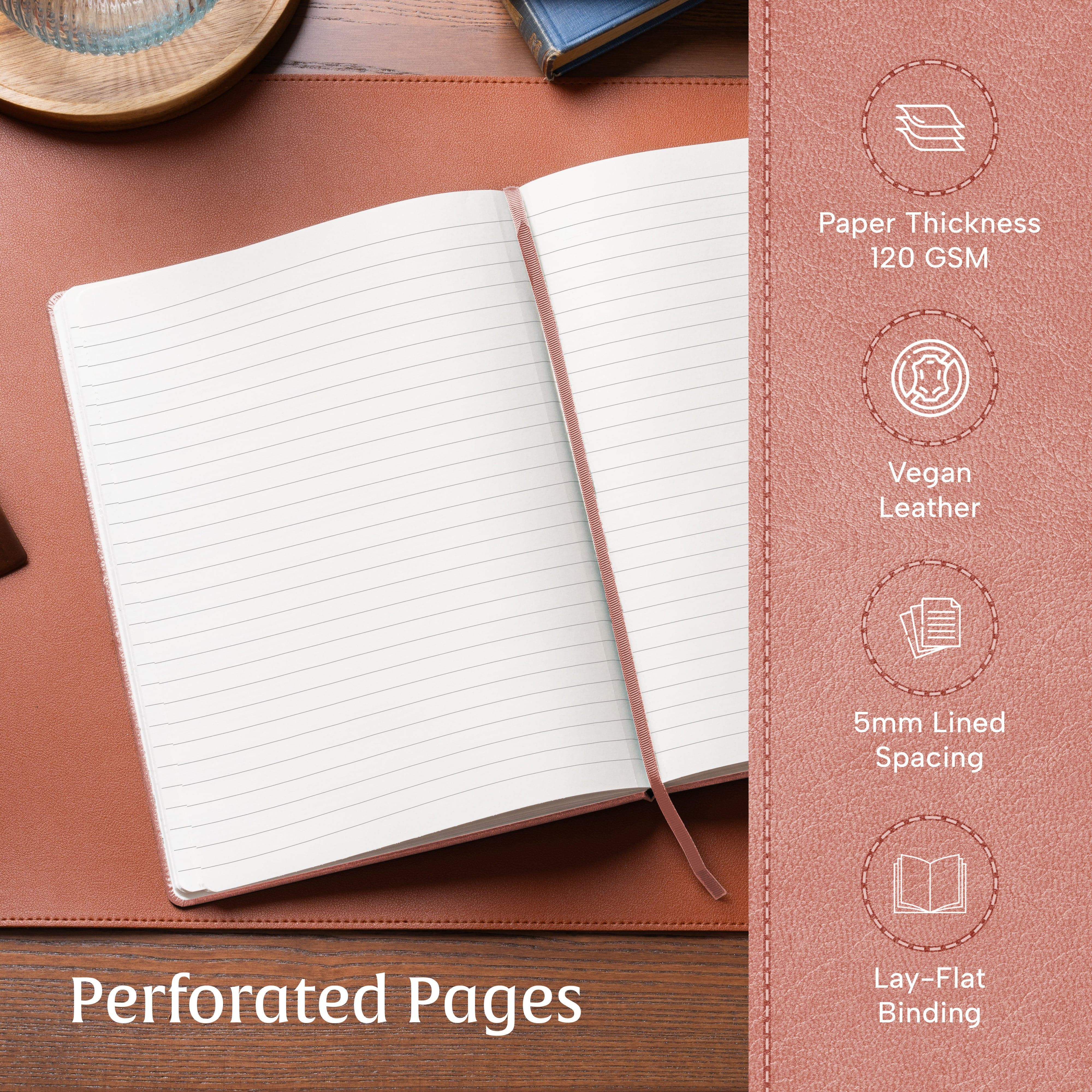 A4 Rose Wood textured notebook, perfect for writing with its smooth lined pages and durable cover.