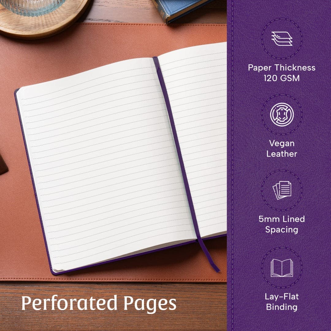 Elegant A4 notebook in a deep Royal Plum hue, featuring ruled pages for organized writing and study.