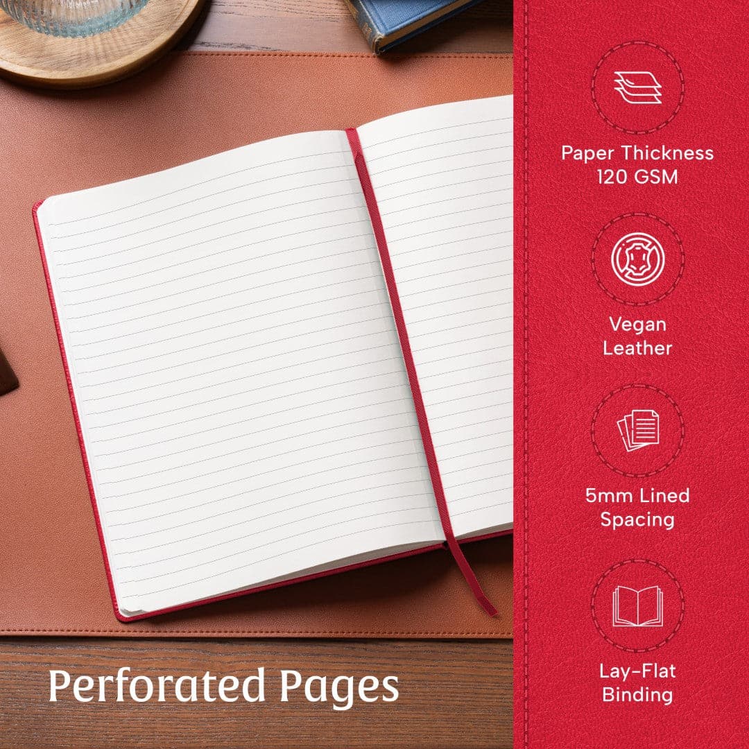 Vivid Scarlet Red A4 ruled journal, igniting creativity with every page turn.